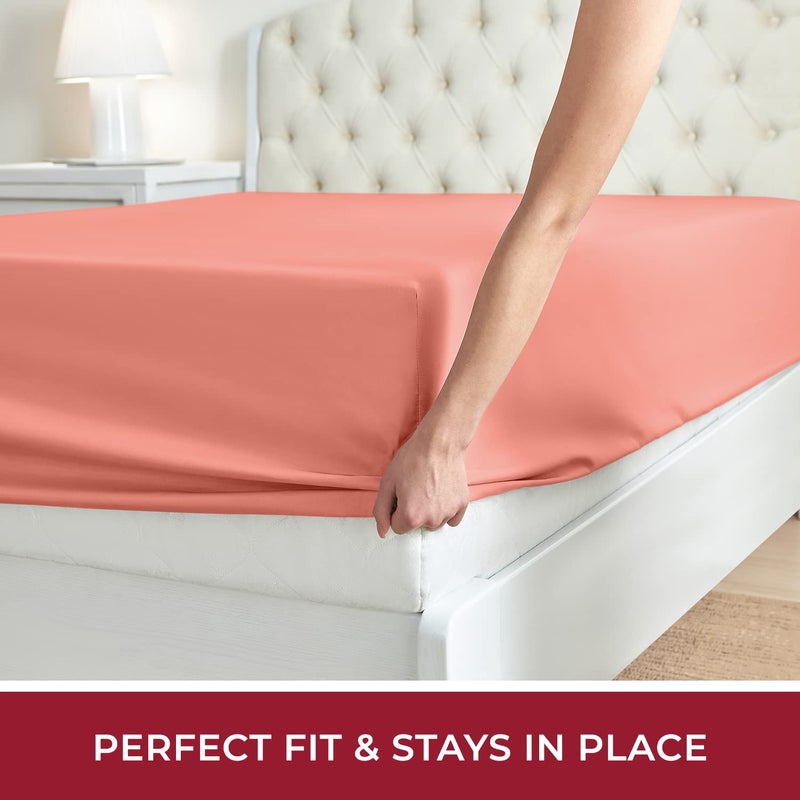 Mellanni Queen Fitted Sheet - Iconic Collection Bedding Sheets with up to 16 inch Deep Pocket - Soft & Cooling - Fade & Stain Resistant - 1 PC (Queen, Coral) - Image 5